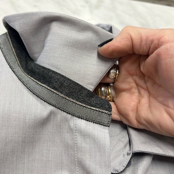LaFayette 148 New York Gray Long Sleeve Classic Button Down Blouse Size M - Picture 6 of 8